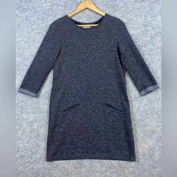 Clockhouse Shift Dress Size Medium Gray Lagenlook‎ 3/4 Sleeves Faux Leather Trim - Picture 1 of 10